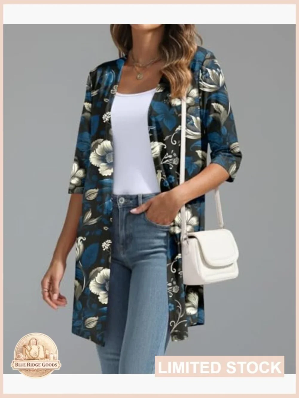 Lightweight Knit Cardigan Open Front 3/4 Sleeve Loose Fit Casual Layering - Picture 2 of 7